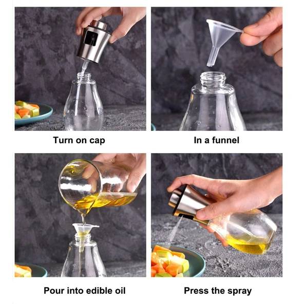 Paslanmaz Çelik Başlıklı Cam Spray Yağdanlık - 2