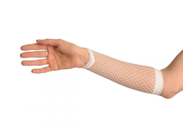 Parti Aksesuar Beyaz Renk Parmak Arası File Örgü Eldiven 26 cm - 2