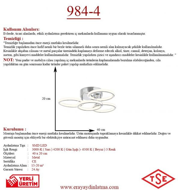 Eray Aydınlatma 984-4 4lü Plofonyer Led Avize - Resim 3