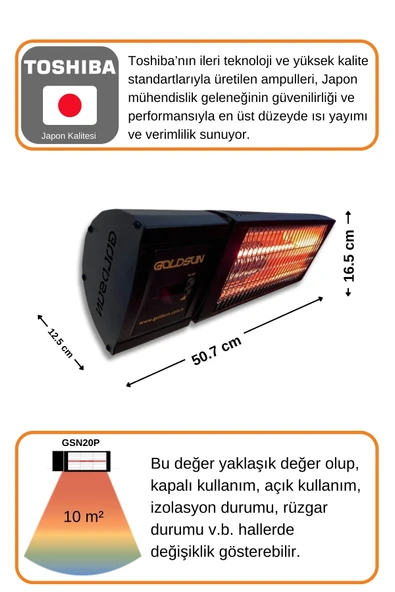 Goldsun Nova Plus 2000 Watt GSN20P Kumandalı Elektrikli İnfrared Isıtıcı-Siyah - Resim 4