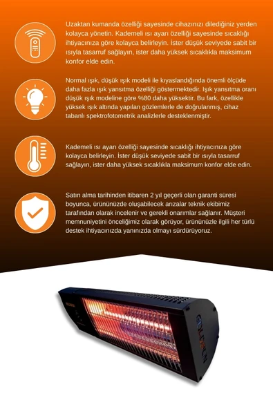 Goldsun Nova Plus 2000 Watt GSN20P Kumandalı Elektrikli İnfrared Isıtıcı-Siyah - Resim 3
