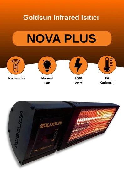 Goldsun Nova Plus 2000 Watt GSN20P Kumandalı Elektrikli İnfrared Isıtıcı-Siyah ürün görseli