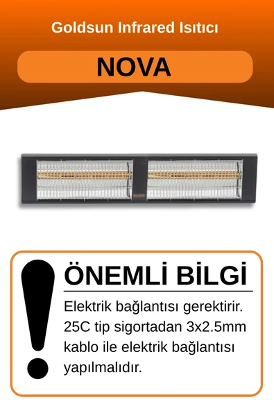Goldsun Nova 4000 Watt GSN40 Kumandasız Elektrikli İnfrared Isıtıcı-Siyah - Resim 2