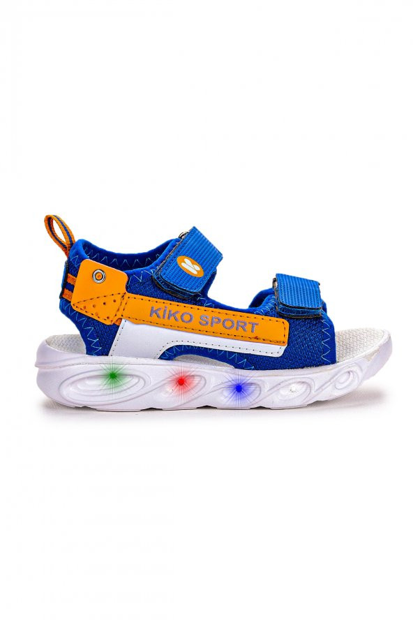 Kiko Kids 101 Işıklı Kız/Erkek Çocuk Cırtlı Sandalet Ayakkabı Saks