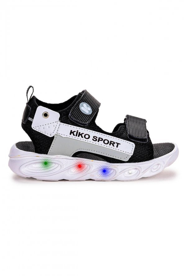 Kiko Kids 101 Işıklı Kız/Erkek Çocuk Cırtlı Sandalet Ayakkabı Siyah - Gri