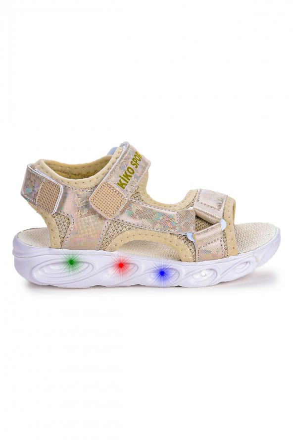 Kiko Kids 133 Hologram Işıklı Kız Çocuk Cırtlı Sandalet Ayakkabı Sedef