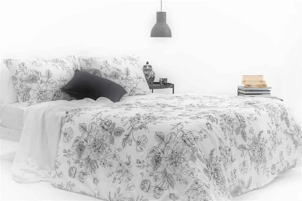 Maki %100 Pamuk Soloi Gri Çift Kişilik Nevresim ve Yastık Kılıfı - Resim 2
