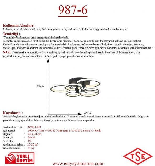 Eray Aydınlatma 987-3+3 6lı Plofonyer Led Avize - 3