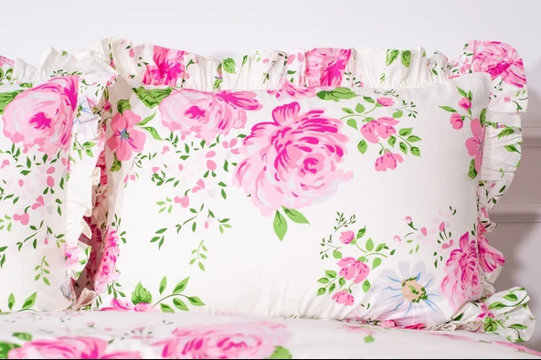 Makiteks 100 Pamuklu Fırfırlı Süs Dikişli Lamus 240x220 cm Battal Boy Nevresim ve 2 Yastık Kılıfı - 3