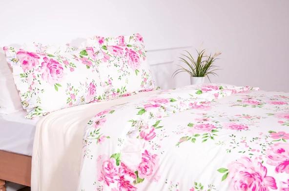 Makiteks 100 Pamuklu Fırfırlı Süs Dikişli Lamus 240x220 cm Battal Boy Nevresim ve 2 Yastık Kılıfı - 2
