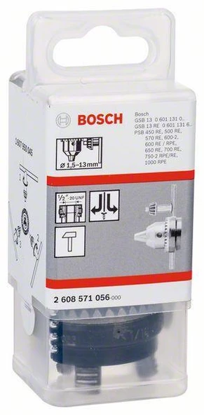 Bosch - 1/2''-20 - 1,5-13 mm Anahtarlı Mandren