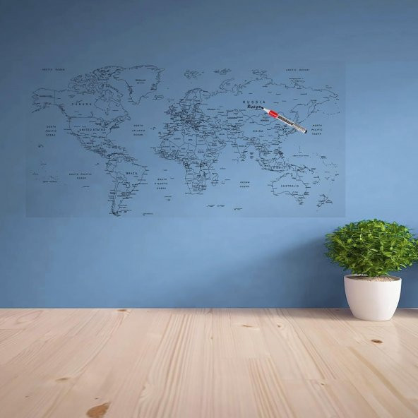 Yazılabilir Dünya Haritası Manyetik Duvar Stickerı 110 x 56 cm (3791)