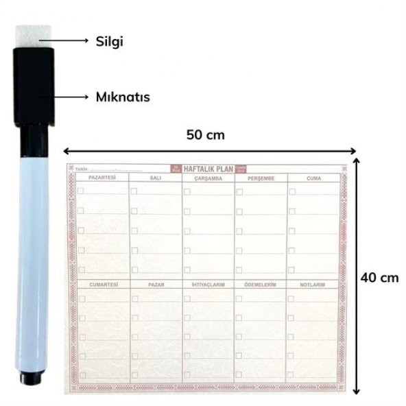 Şeffaf Kendiliğinden Yapışkanlı Kalemli Haftalık Planlayıcı 40cm-50cm (3791)