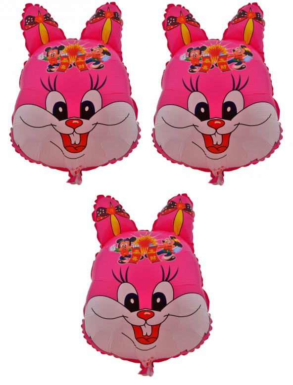 Pembe Tavşan 3 Adet Büyük Boy 40cmx53cm Folyo Balon Helyum No9