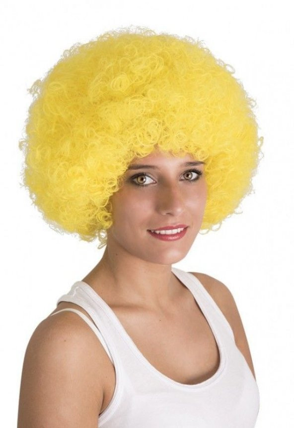 Sarı Renk Kıvırcık Afro Bonus Peruk (3791)