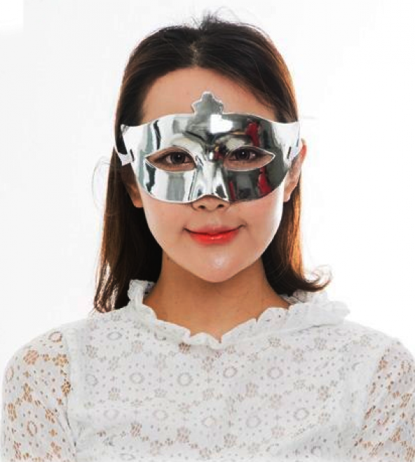 Gümüş Renk Kostüm Partisi Ekstra Parlak Balo Maskesi 15x10 cm (3791)