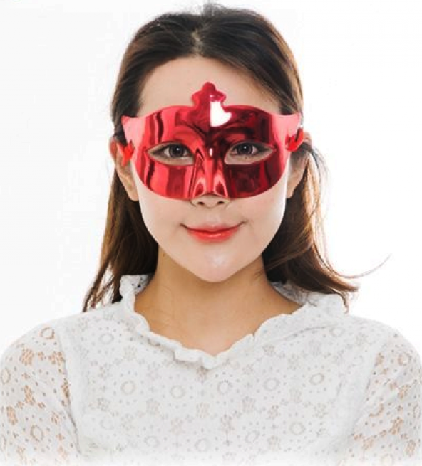 Kırmızı Renk Kostüm Partisi Ekstra Parlak Balo Maskesi 15x10 cm (3791)