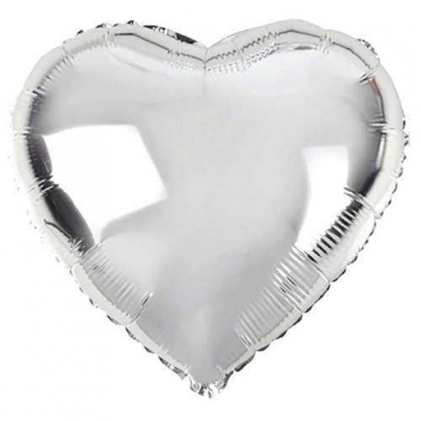 Kalp Şekilli Gümüş Renk Folyo Balon 45 cm 5 Adet (3791)