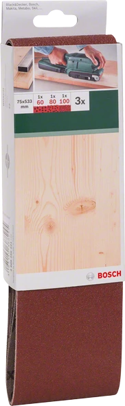Bosch - Tank Zımpara Kağıdı 3'lü Set, 75 x 533 mm 60/80/100 Kum
