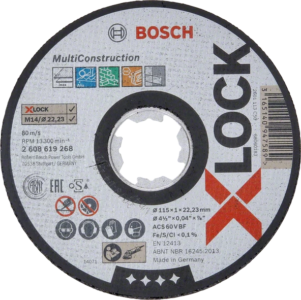 Bosch - X-LOCK - 115*1,0 mm Çoklu Malzemelerde Kullanım İçin Düz Kesme Diski (Taş)