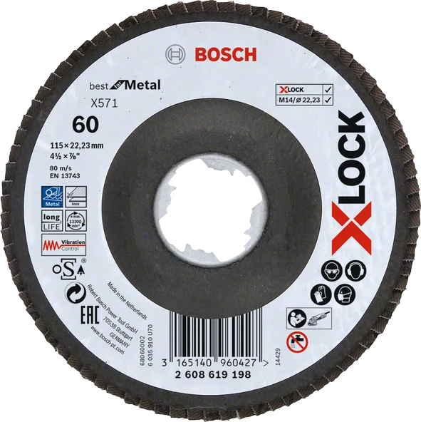 Bosch - X-LOCK - 115 mm 60 Kum Best Serisi Metal Flap Disk