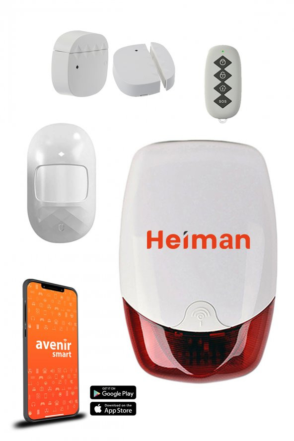 Heiman HM-05 Akıllı Ev Wifi Alarm Sistemi Seti (2 Kapı/Pencere Sensörü, 1 Pır, 1 Kumanda)