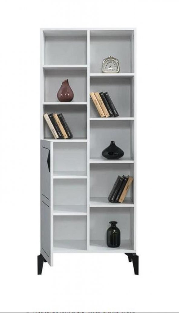 Erezoğulları Mobilya Çizgi Kitaplık Raflı Kapaklı 70x37x180cm - 2