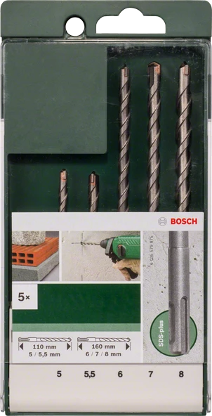 Bosch - SDS Plus Kırıcı Delici Matkap Ucu Seti 5 Parça (5,5,5 x 110, 6,7,8 x 160 mm)