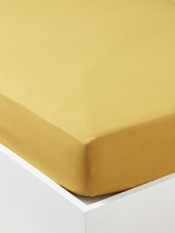 Maki 100 Pamuklu Hardal 160x200+2(50x70) Çift Kişilik Lastikli Çarşaf ve Yastık Kılıfı - Resim 2