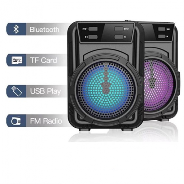 Mini Hoparlör Işıklı Taşınabilir Bluetooth Wireless FM Radyolu Sd Kart ve USB Girişli Hoparlör (3791)