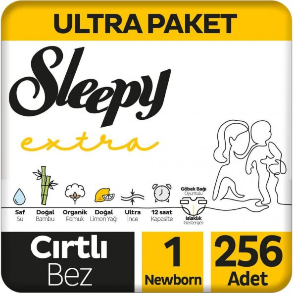 Sleepy Extra Günlük Aktivite Ultra Paket Bebek Bezi 1 Numara Yenidoğan 256 Adet SLPY1