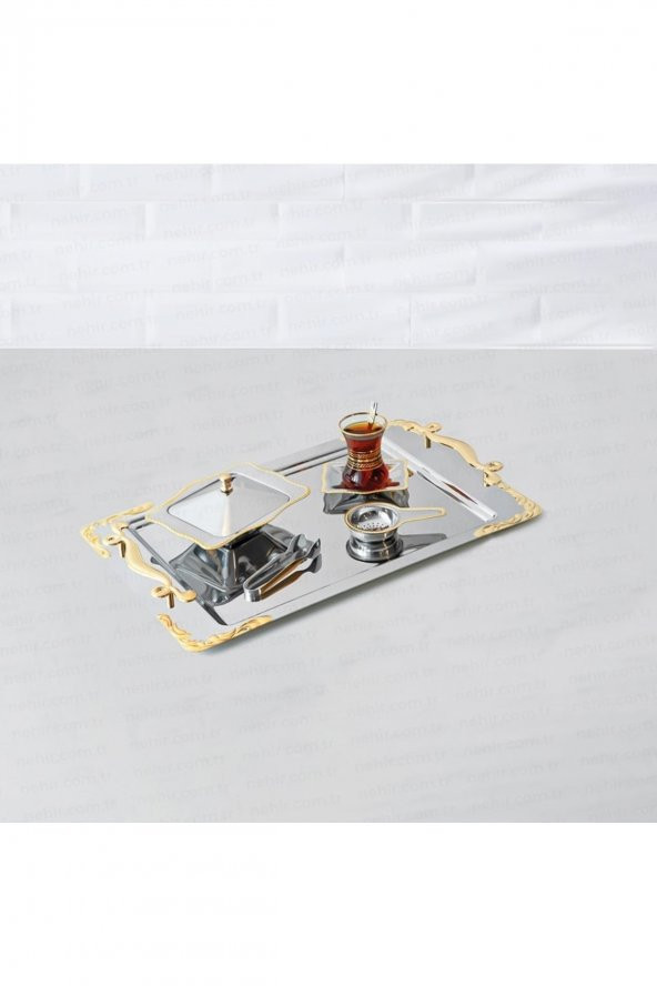 Nehir lalezar altın paslanmaz çelik tepsi çay tepsisi - servis tepsisi - 2