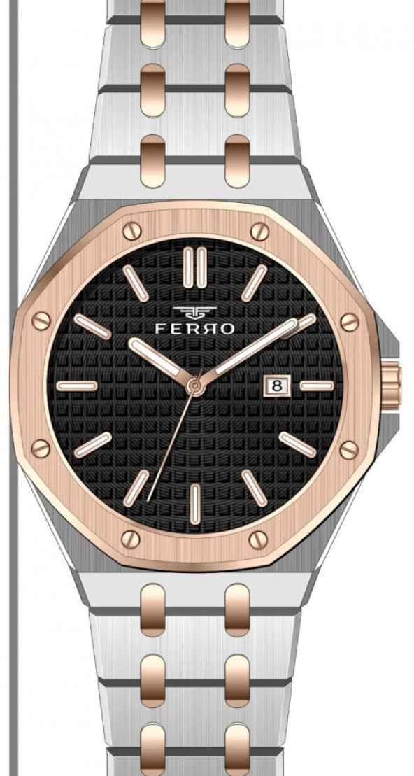 Ferro 42 mm Rose ve Gümüş Çelik Kordon Erkek Kol Saati F11290A-E2 F11290A-E2
