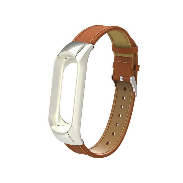 Xiaomi Mi Band 4 Band 3 Metal Çerçeveli Deri Kordon Kayış - 3
