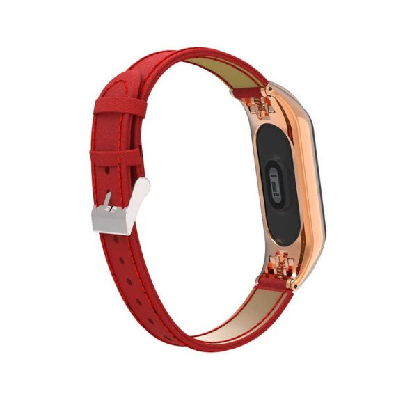 Xiaomi Mi Band 4 Band 3 Metal Çerçeveli Deri Kordon Kayış - 8
