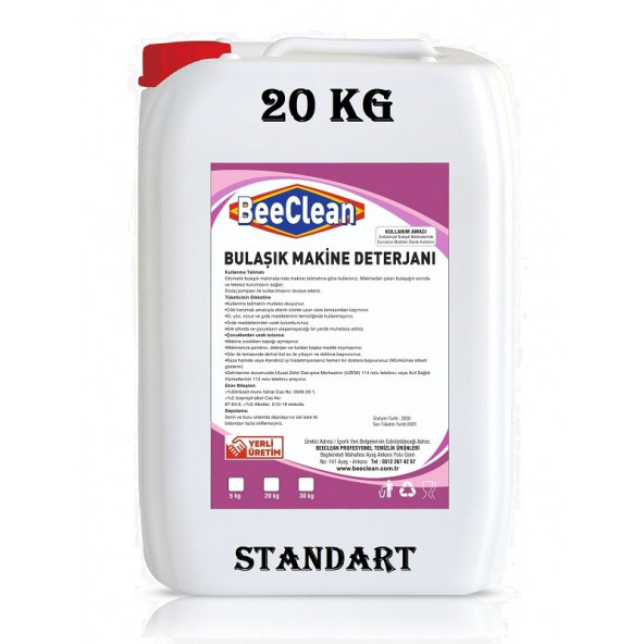 BeeClean 20 Kg Sanayi Tipi Endüstriyel Makine Bulaşık Yıkama Deterjanı STANDART SEMD 30 - 20 - 10