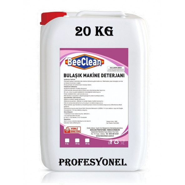 BeeClean 20 Kg Sanayi Tipi Endüstriyel Makine Bulaşık Yıkama Deterjanı PROFESYONEL PEMD 30 - 20 - 10