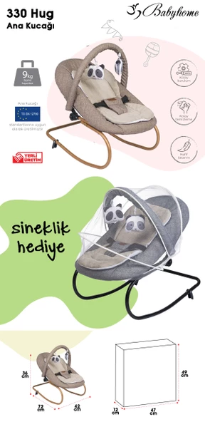 Baby Home 330 Hug Anakucağı - Kademeli - Sallanır - Sabitlenebilir - Oyuncaklı - Bebek Puseti - 4