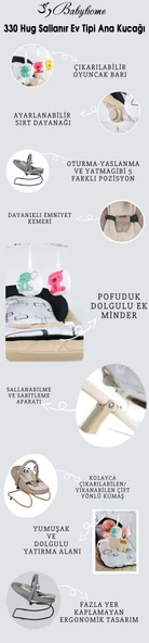 Baby Home 330 Hug Anakucağı - Kademeli - Sallanır - Sabitlenebilir - Oyuncaklı - Bebek Puseti - 5