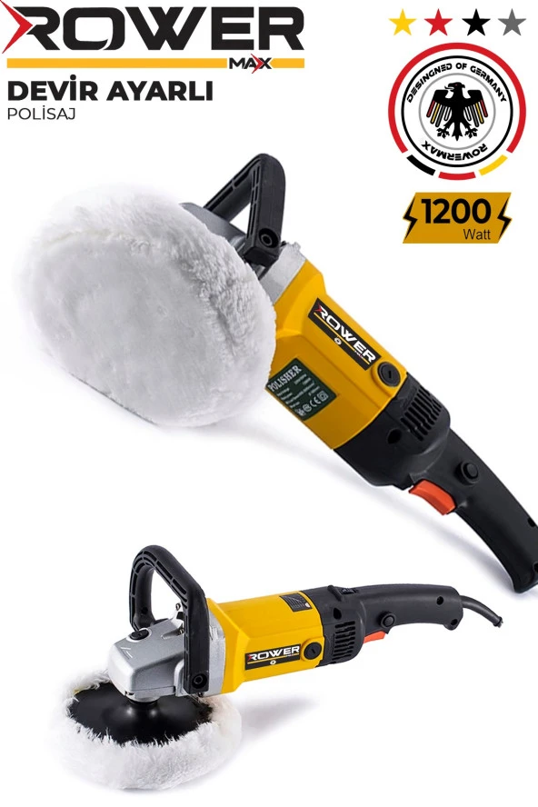 Rowermax RWRX-1200 Alman Dizayn Devir Ayarlı Elektrikli  Polisaj Makinası 1200W Pasta Cila - 2