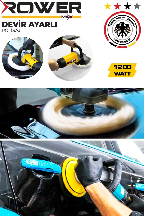Rowermax RWRX-1200 Alman Dizayn Devir Ayarlı Elektrikli  Polisaj Makinası 1200W Pasta Cila - 3