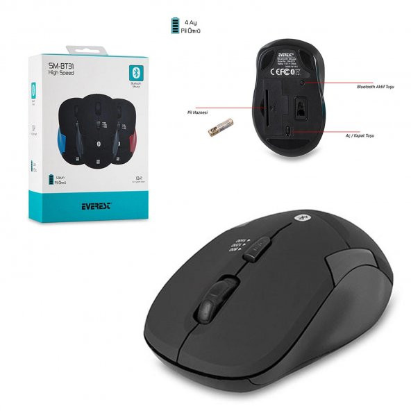 KABLOSUZ BLUETOOTH MOUSE TV/TABLET/NOTEBOOK/ARAÇ UYUMLU EVEREST SM-BT31