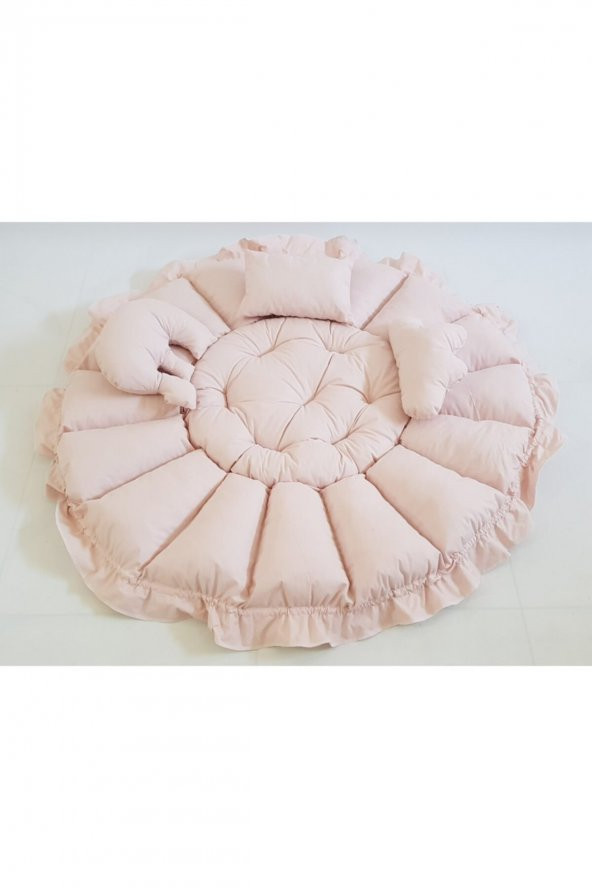 Açık Pudra Krem Yuvarlak Babynest Uyku ve Oyun Minderi - 2