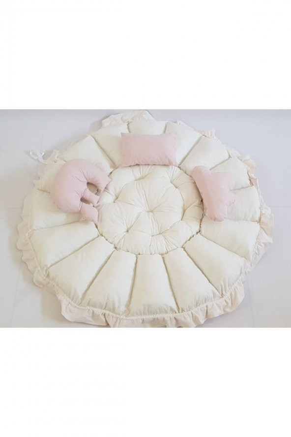 Açık Pudra Krem Yuvarlak Babynest Uyku ve Oyun Minderi - 4