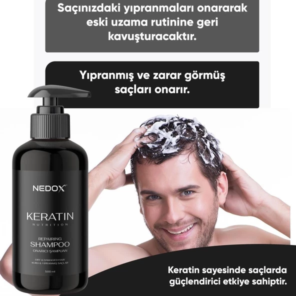 NEDOX Yıpranmış Saçlar Için Keratinli Saç Bakım Şampuanı 500 ml - 3