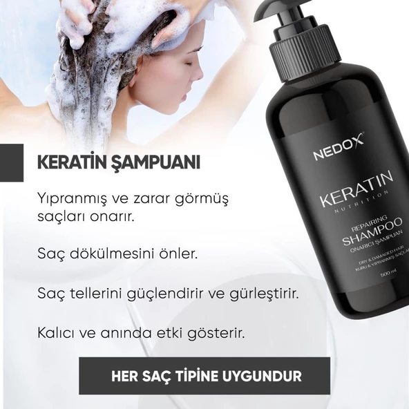 NEDOX Yıpranmış Saçlar Için Keratinli Saç Bakım Şampuanı 500 ml - 2