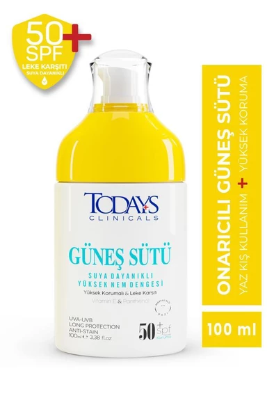 TODAYS CLİNİCALS Güneş Sütü 50 + Spf Yüksek Koruma Leke Karşıtı + Vitamin E & Panthenol