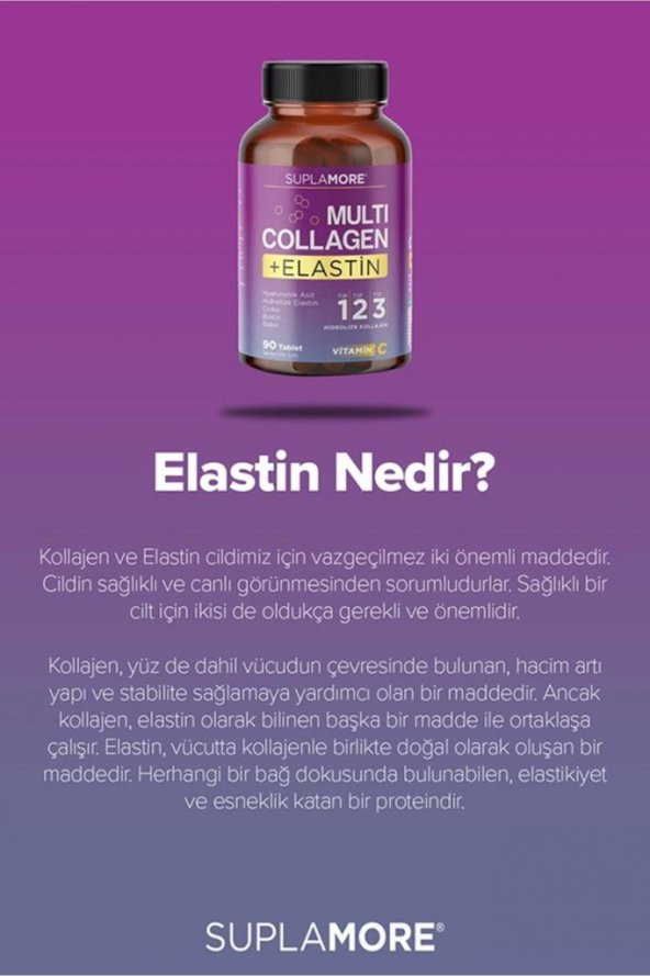 Suplamore Multi Collagen & Elastin Tip1 Tip2 Tip3 Hidrolize Kolajen 90 Tablet - 5