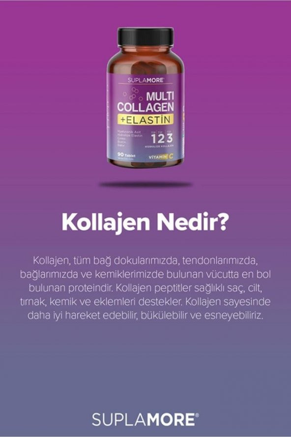 Suplamore Multi Collagen & Elastin Tip1 Tip2 Tip3 Hidrolize Kolajen 90 Tablet - 6