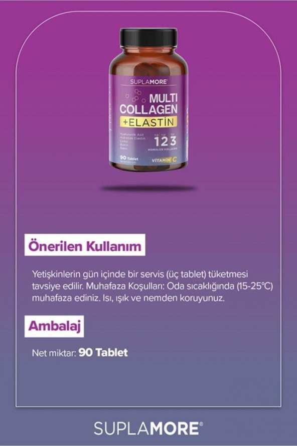 Suplamore Multi Collagen & Elastin Tip1 Tip2 Tip3 Hidrolize Kolajen 90 Tablet - 7